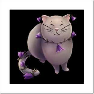 Cat with campanula flowers Posters and Art